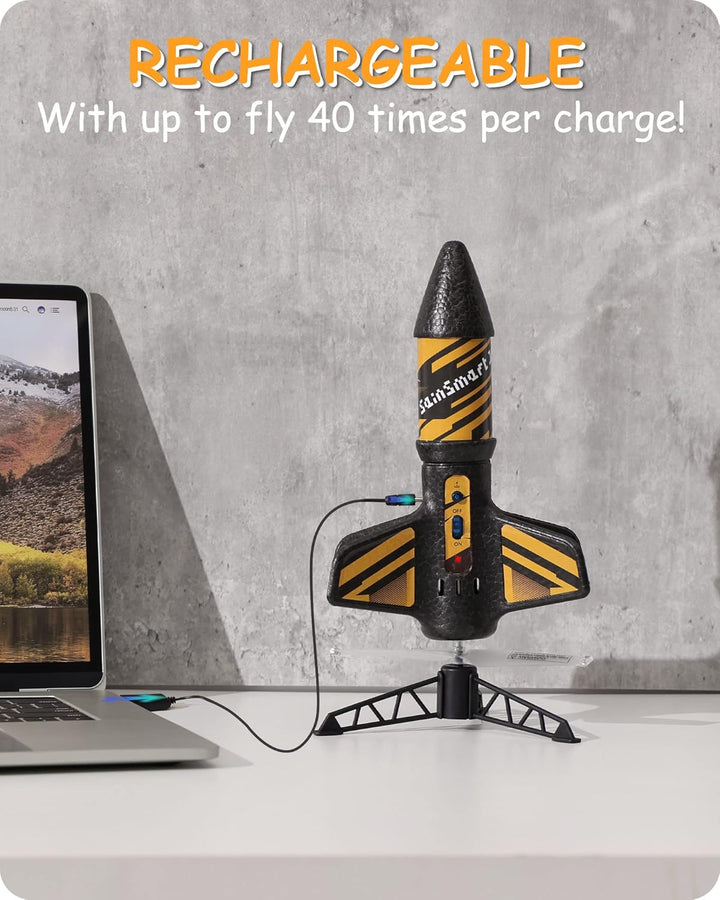 SainSmart Jr. Rakete Spielzeug – Motorisierte Rakete mit Fallschirm, Start bis zu 61 Meter, Outdoor-