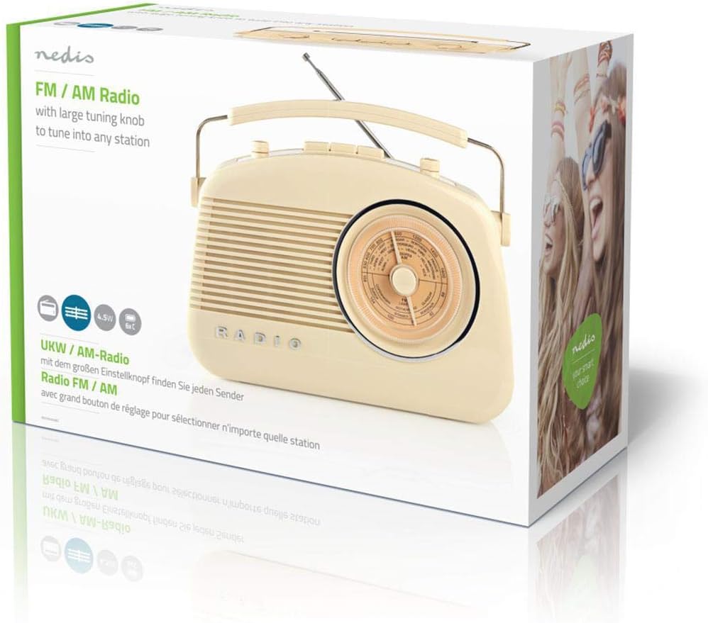 Nedis - UKW-Radio - 60 W - Bluetooth® - Retro-Design - Built-In Lithium-Ion - Integrierte Mikrofon -