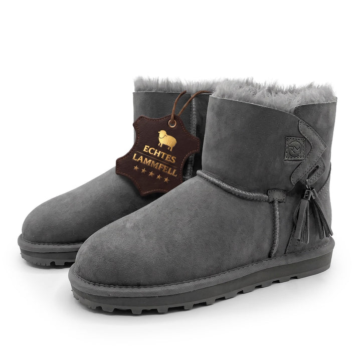 Rohn Lammfell Boots Stockholm, Winter-Stiefel aus 100% Lammfell, warme Schneeschuhe 37 EU Grau, 37 E
