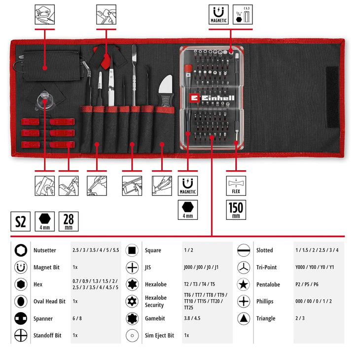 Original Einhell 84-tlg. Präzisions- und Elektronik-Reparatur-Set (Präzisionsbits und -stecknüsse, S