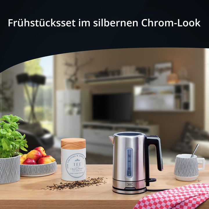 KHG Wasserkocher WK-105 ES Edelstahl, 1 Liter Kapazität | LED-Schaler, Kalkfilter, Wasserstandsanzei