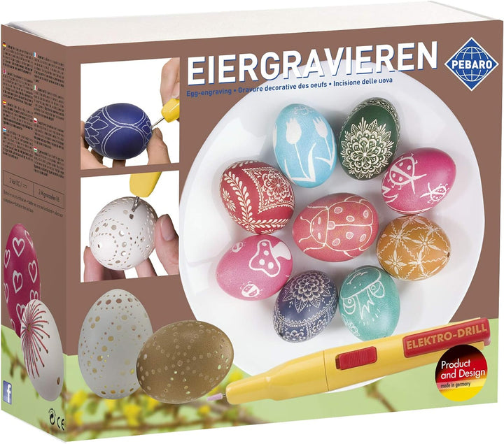 Pebaro 0354 Bastelset Eiergravieren, batteriebetriebener Gravierstift, 2 Schleifstifte, 1 Bohrer, Ei