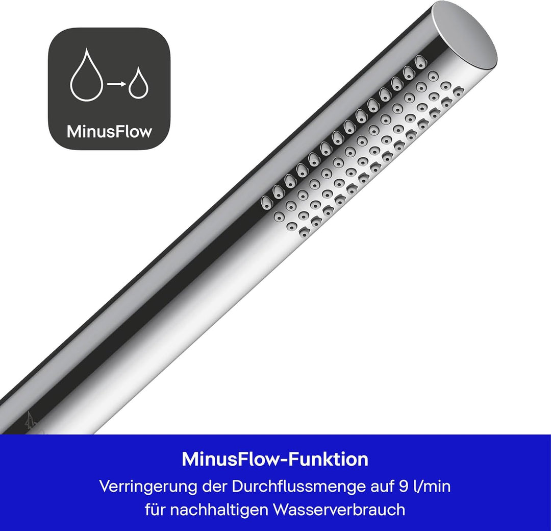 Duravit wassersparende Stabbrause, Duschkopf mit Strahlart Rain, Duschbrause rund, Handbrause mit wa