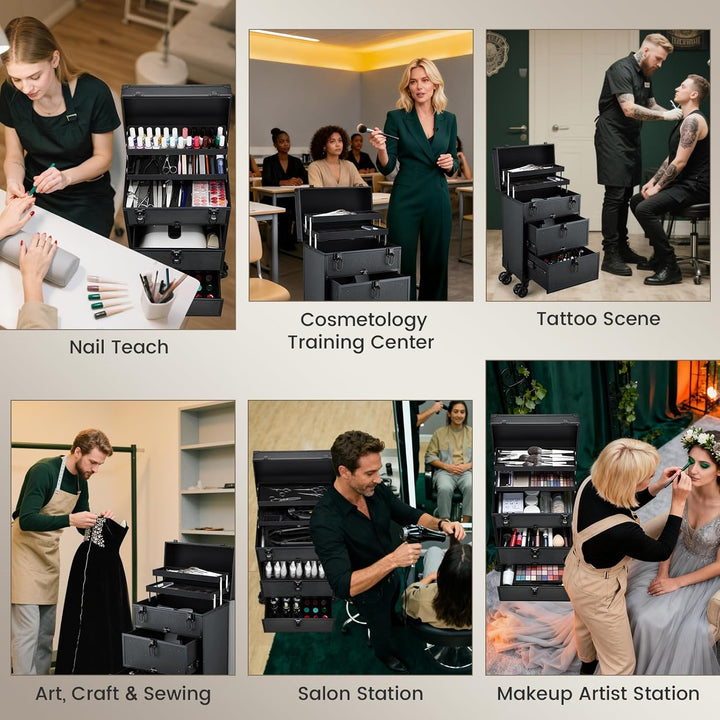 Kosmetikkoffer Kosmetik Trolley mit 2 Schubladen Friseurkoffer Gross Nageldesign Koffer Werkzugkoffe