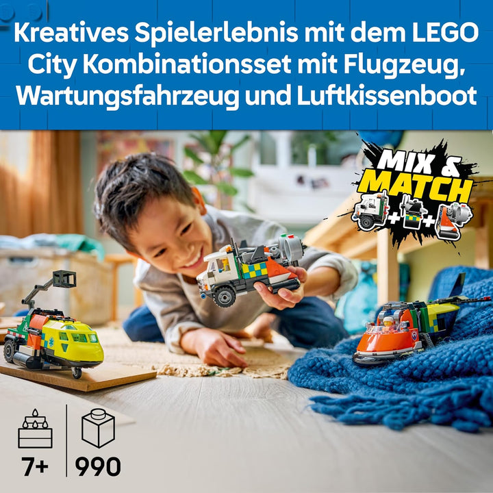 LEGO City Kombinationsset mit Flugzeug, Wartungsfahrzeug und Luftkissenboot - Spielzeug Fahrzeug - M