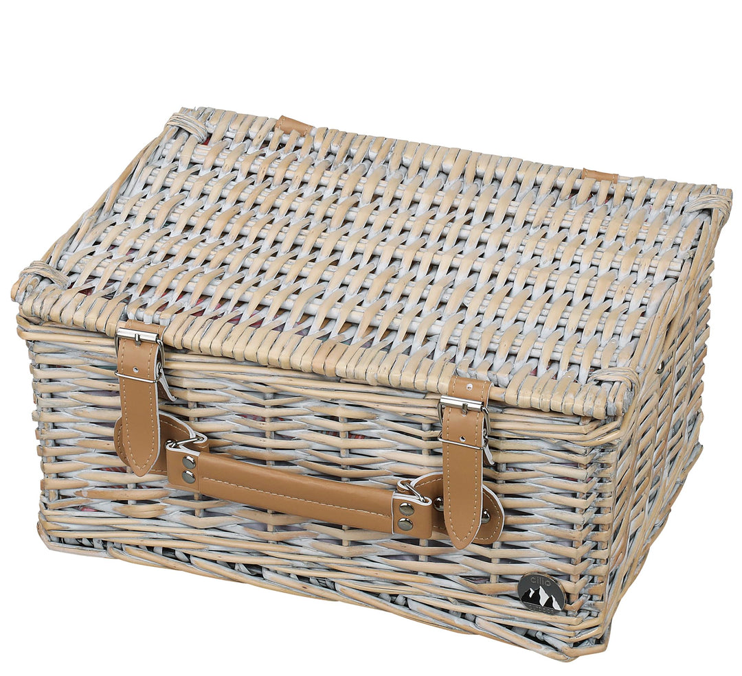 CILIO Picknick-Korb TORINO, grau, aus geflochtener Weide, ideal für stilvolle Outdoor-Erlebnisse, au