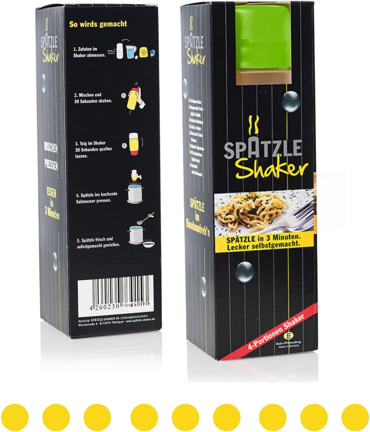 Spätzle-Shaker (GRÜN) für 4 Portionen selbstgemachte Spätzle (875ml) Spätzlepresse und Mixer in eine