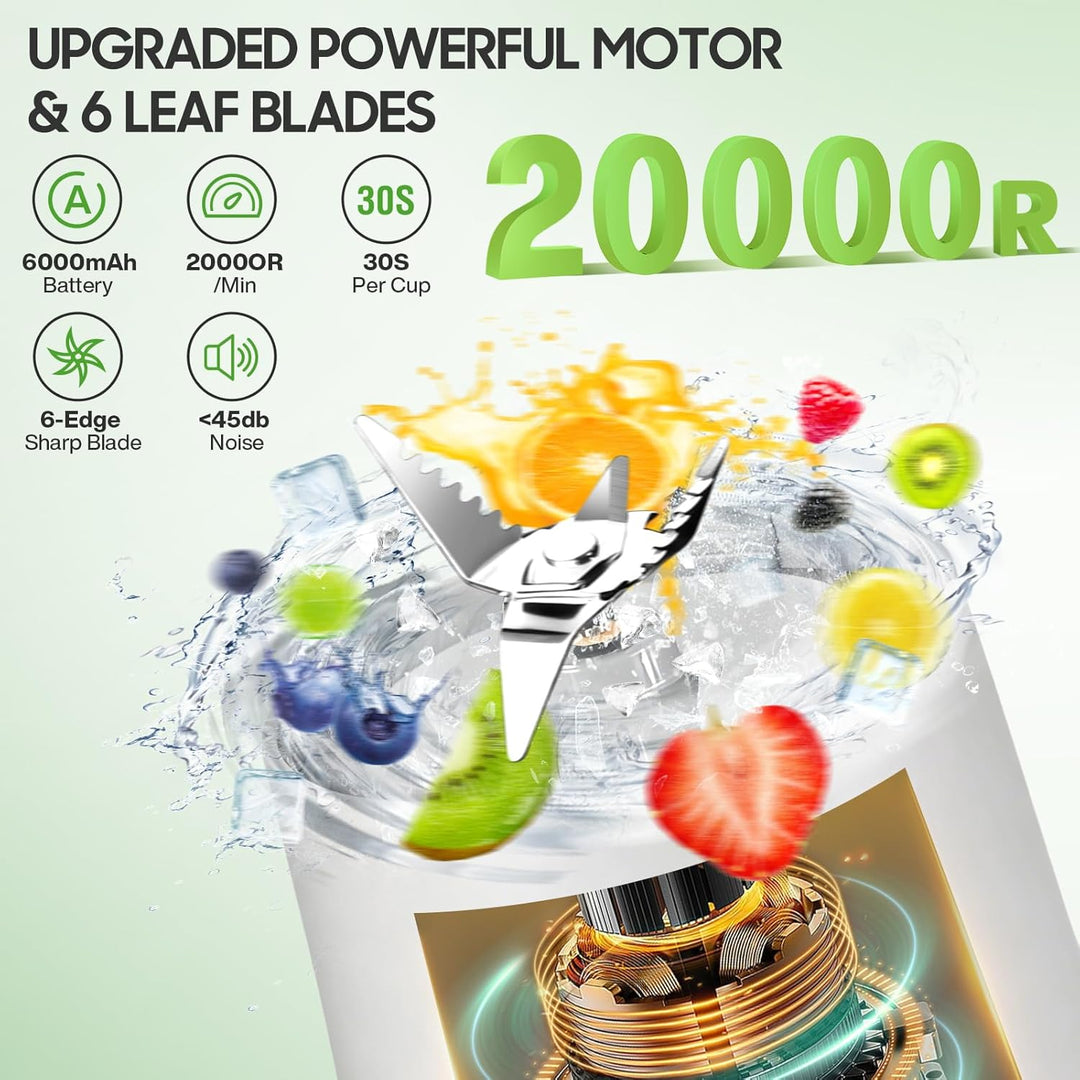 Mixer Smoothie Maker 700ml, Wiederaufladbarer, 6000 mAh Portable Blender | 3D 6 Klingendesign und IP