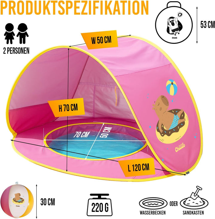 Chillife Strandmuschel Pop up Set I Tragbares Strandzelt mit UV Schutz und Windschutz Strand I Wasse