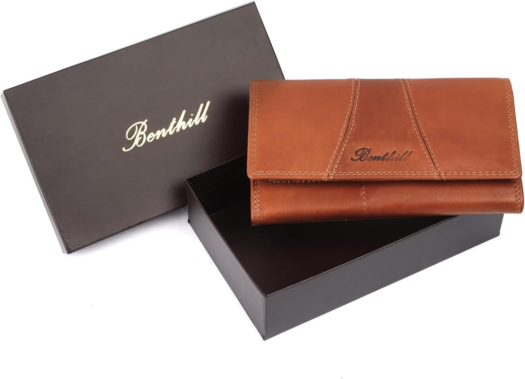 Benthill Portemonnaie Damen Leder - Hochwertige weiche Vintage Echtleder Damen Geldbörse mit RFID Sc