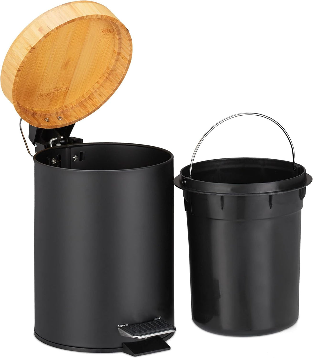 Relaxdays Mülleimer Bad, 3 l, Kosmetikeimer Absenkautomatik, Bambusdeckel, entnehmbarer Inneneimer,