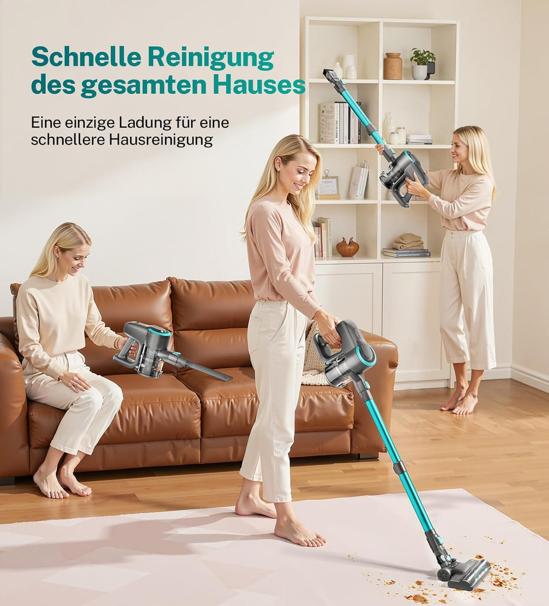 Akku Staubsauger, 30000Pa/55Min Staubsauger Kabellos, Anti-Tangle-Bürste und Selbststehend, Ultralei