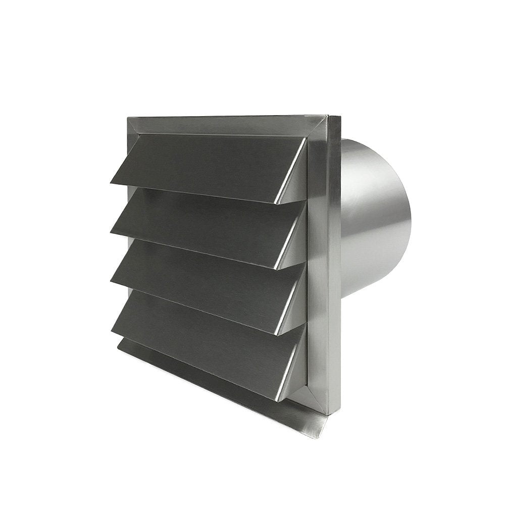 EASYTEC® Aussenjalousie Ø 125 mm Edelstahl gebürstet mit Rückstauklappe aus Metall - Mauerkasten Abl