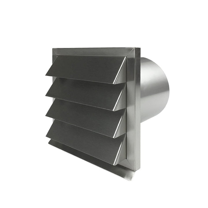 EASYTEC® Aussenjalousie Ø 125 mm Edelstahl gebürstet mit Rückstauklappe aus Metall - Mauerkasten Abl