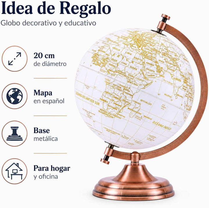EXERZ 20cm Globus Golden Farbe Metallisch - Pädagogische, Geografische, Moderne Desktop-Dekoration -