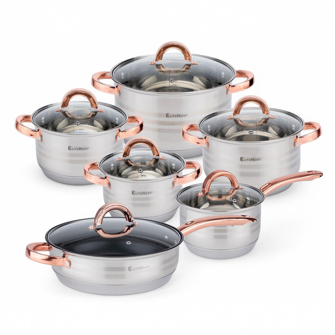 EliteHoff Topfset Induktion, Kochtopf Set mit Glasdeckel, 7-lagiger Edelstahl Topf- & Pfannensets mi