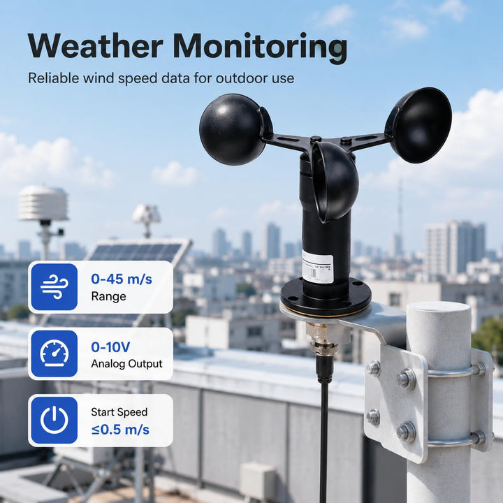 Risegun 0-10V Signalausgang Windgeschwindigkeitssensor, Aluminiumlegierungs Anemometer, 360 Grad Win
