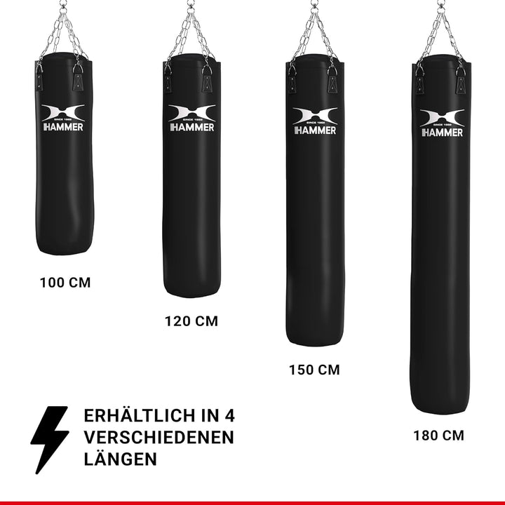 HAMMER BOXING Boxsack Premium Black Kick - Ideal für Box- und Kickbox-Training 100 cm Schwarz, 100 c