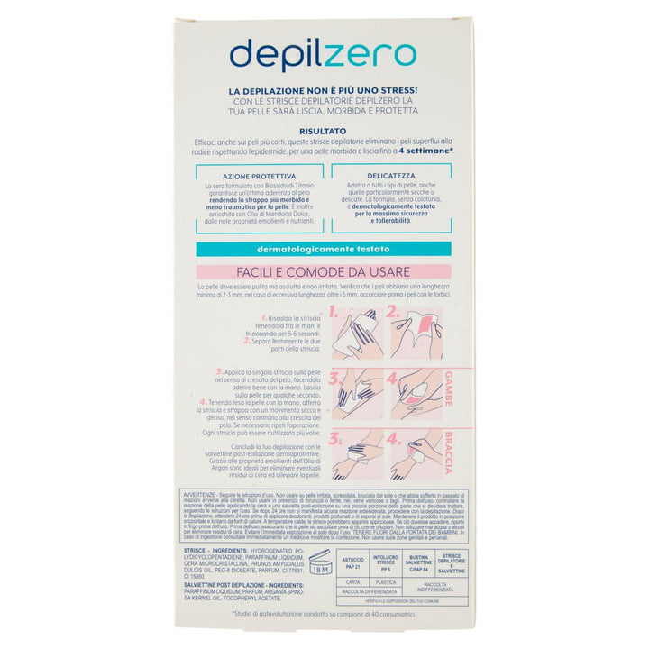 Depilzero Epilierstreifen Beine und Arme, 20 Streifen + 4 Tücher
