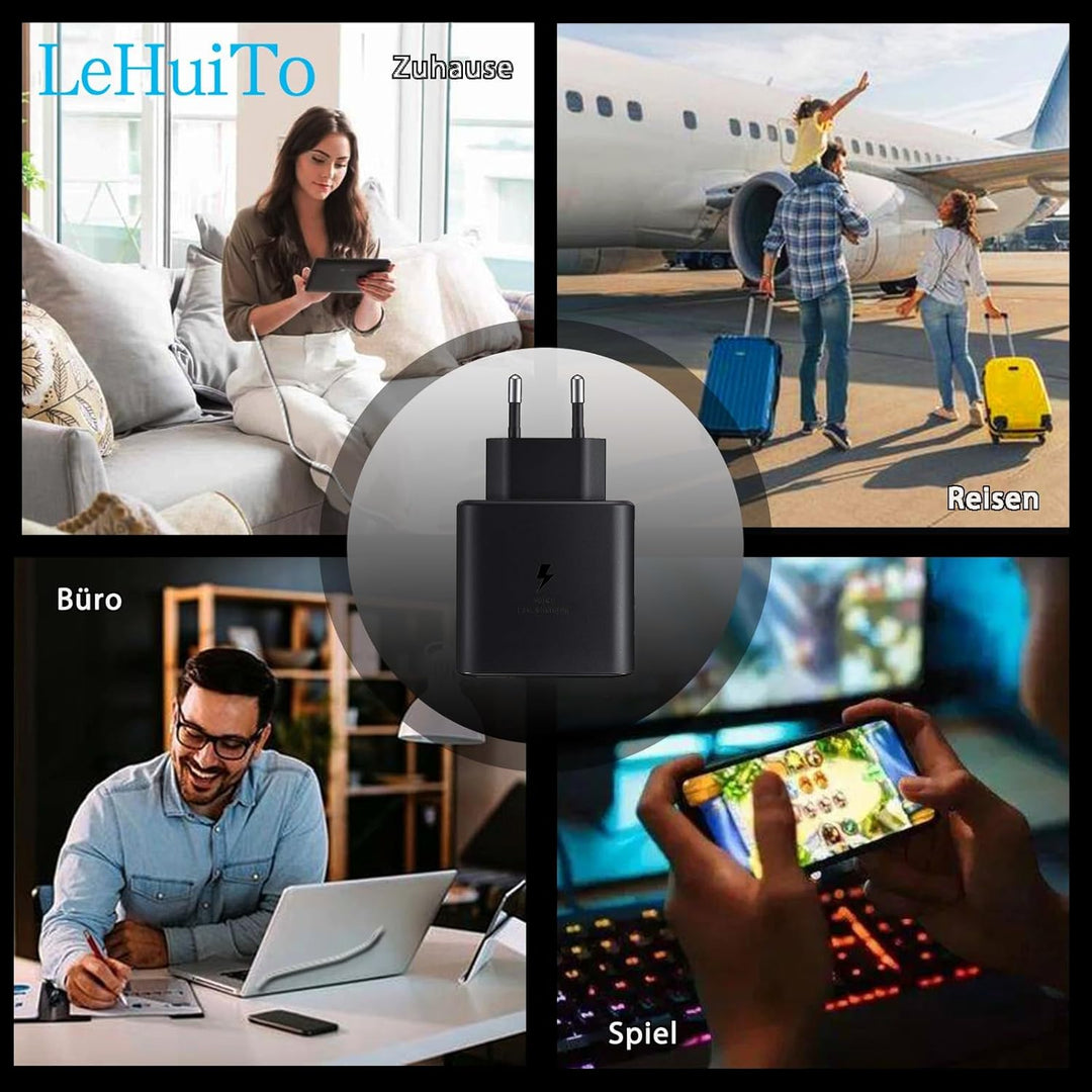 2 Pack 45W USB C Schnellladegerät mit 2m USB-C Schnellladekabel, PPS-Schnellladen Netzteil für Samsu