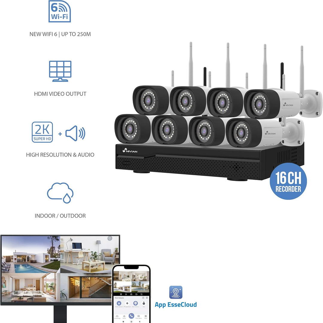 NIVIAN WLAN-Kamera-Set, Überwachungskamera Set, KI-Personenerkennung, Zwei-Wege-Audio, Nachtsicht, E