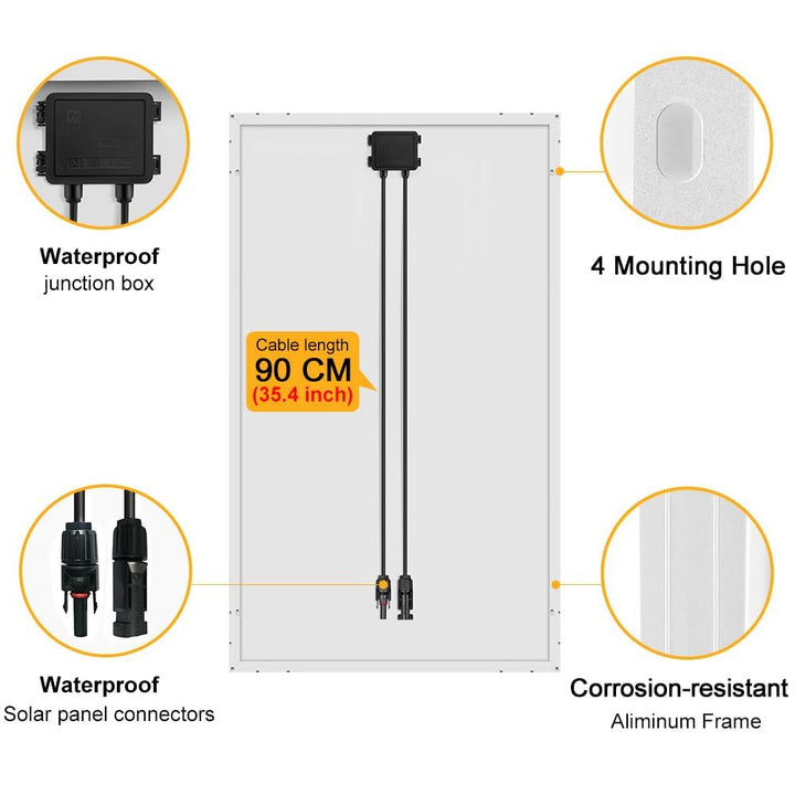 DOKIO 100W 18V Solarpanel Monokristallin - Solarmodul 100 Watt für 12V Batterien ideal für Wohnmobil