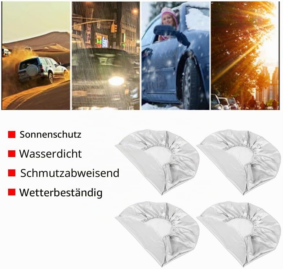 Kimiss 4 Stück 68,6-73,7 cm wetterfeste Reifenschutz Radreifen Silber Schutz Abdeckung für Auto SUV