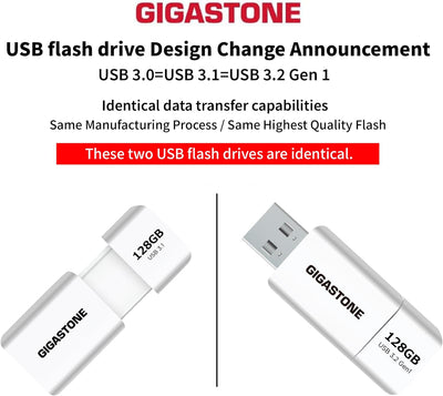 Gigastone Z60 128GB 5-Pack USB 3.2 Gen1 Flash Drive, R/W 120/60MB/s Ultra High Speed Pen Drive, Capl