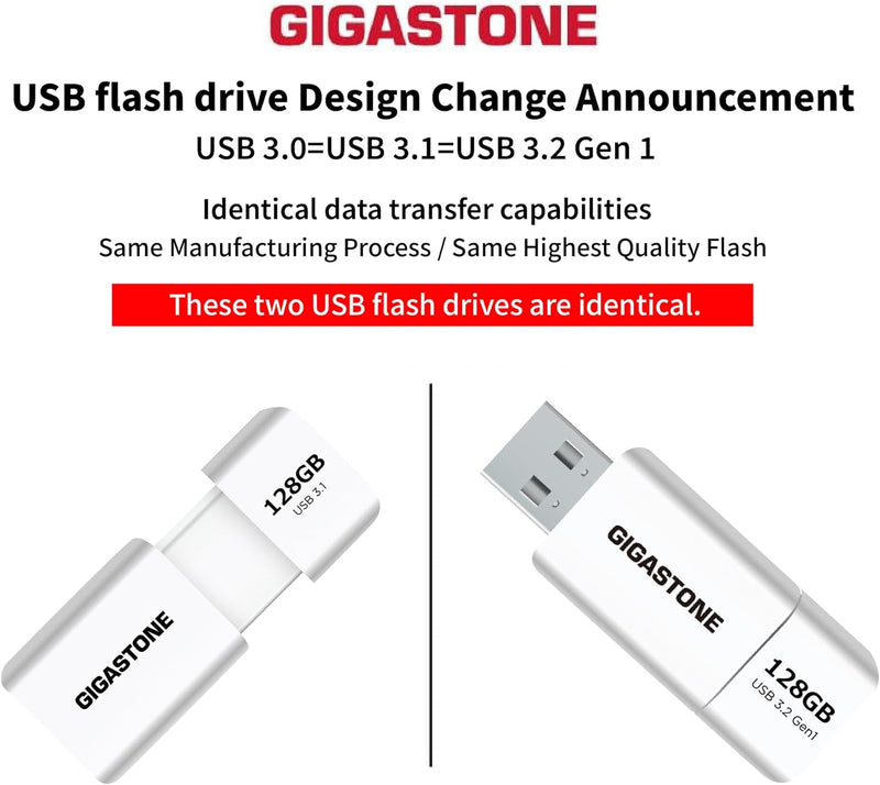 Gigastone Z60 128GB 5-Pack USB 3.2 Gen1 Flash Drive, R/W 120/60MB/s Ultra High Speed Pen Drive, Capl