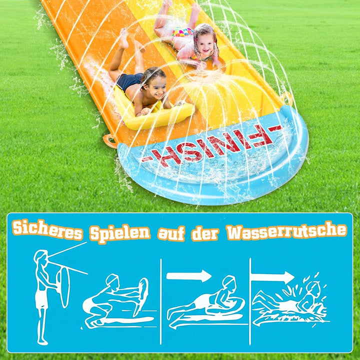 31,16ft/950cm Wasserrutsche Garten, 1.55m Doppelte Aufblasbare Wasserrutsche mit 2 Aufblasbaren Boar