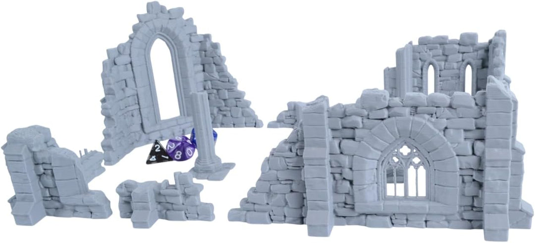 9er Set Klosterruinen für Tabletop – 28mm &amp; 32mm Gelände Gotische Ruinen, 3D-Druck aus PLA-Kunststof