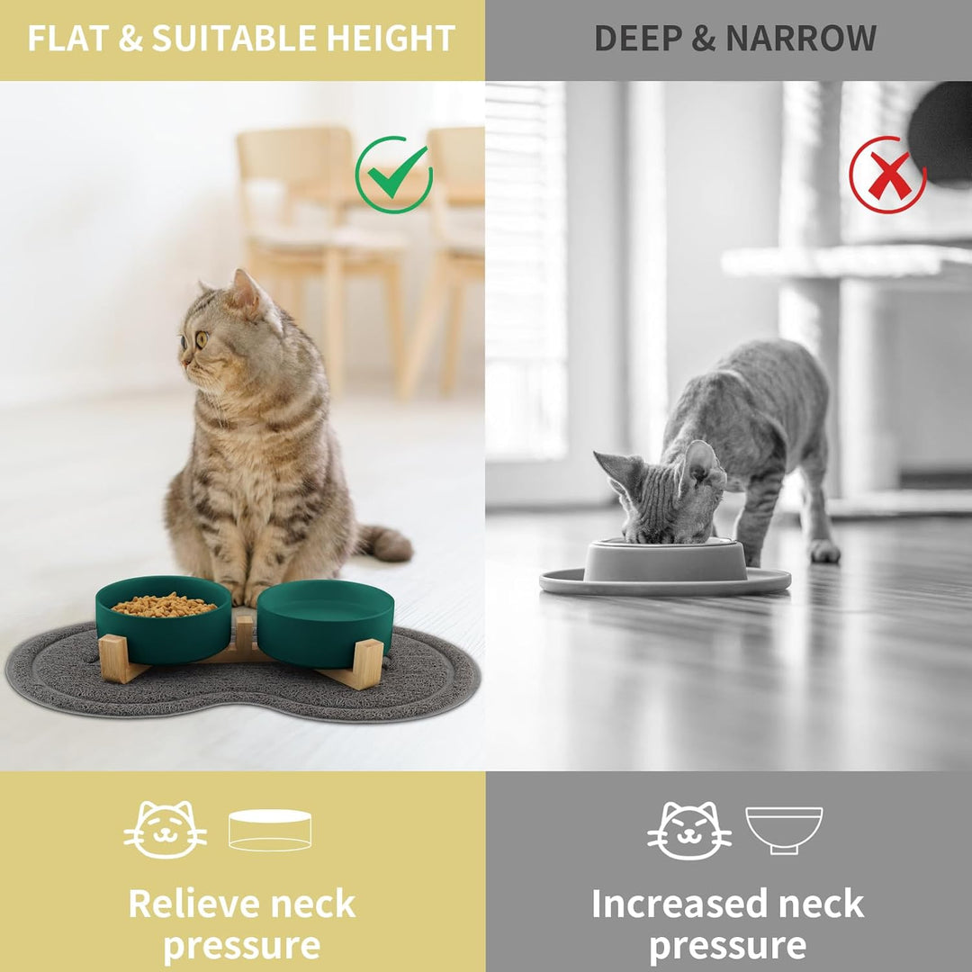 Katzennapf, 2 Stück Keramik Futternapf Katze Set, 3-in-1 rutschfeste Katzennäpfe mit Holzstände und