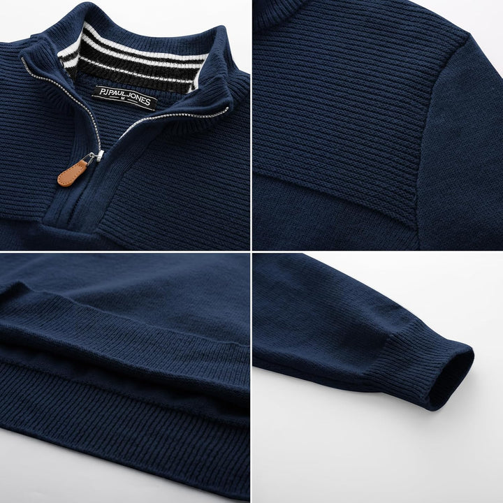 PaulJones Troyer Pullover Herren Strickpullover mit Reissverschluss und Stehkragen Arbeitspullover M