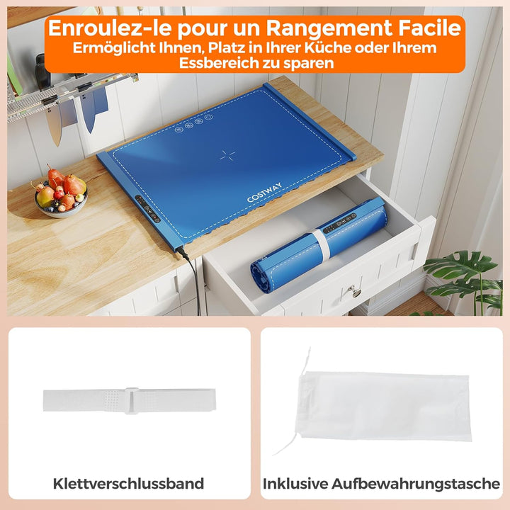 COSTWAY Elektrische Wärmematte Silikon für Lebensmittel, Rollbare Warmhalteplatte, Speisewärmer mit