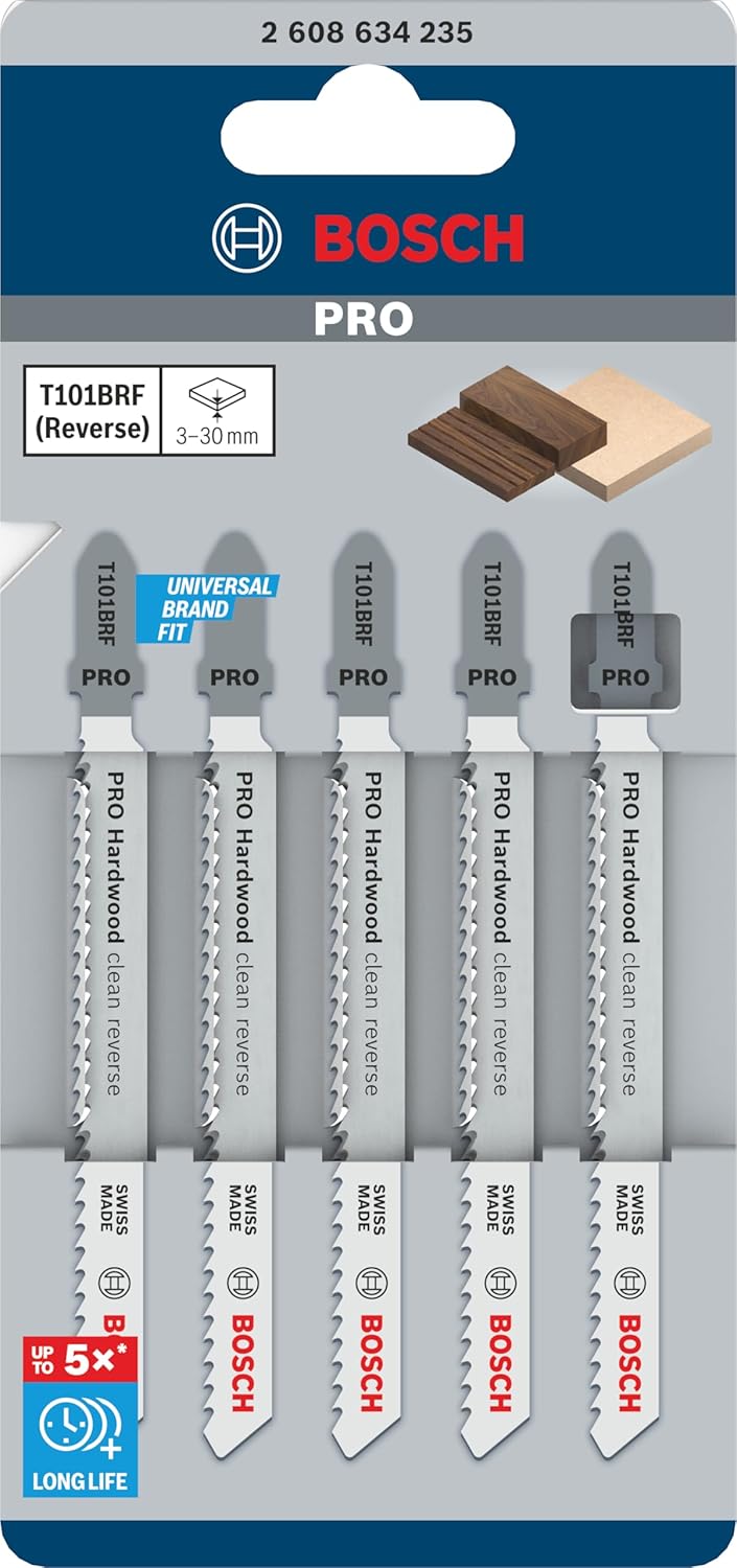 Bosch 5x Stichsägeblatt T 101 BRF Clean for Hard Wood (für hartes Holz, gerader Schnitt, Professiona