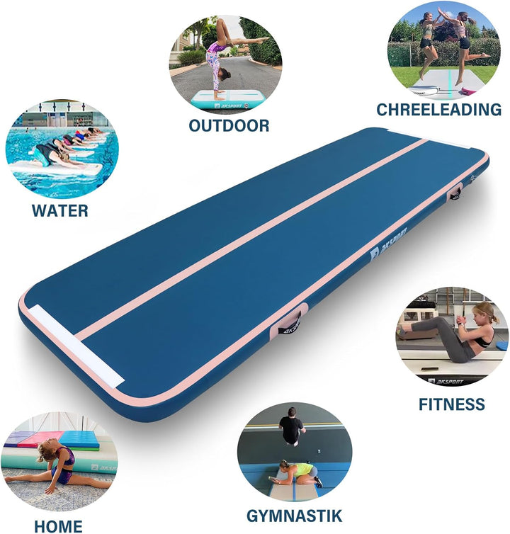 AKSPORT Air Matte Track Tumbling Matte,3/4/5/6m Aufblasbar Gymnastikmatte Turnmatte Tumbling Matten