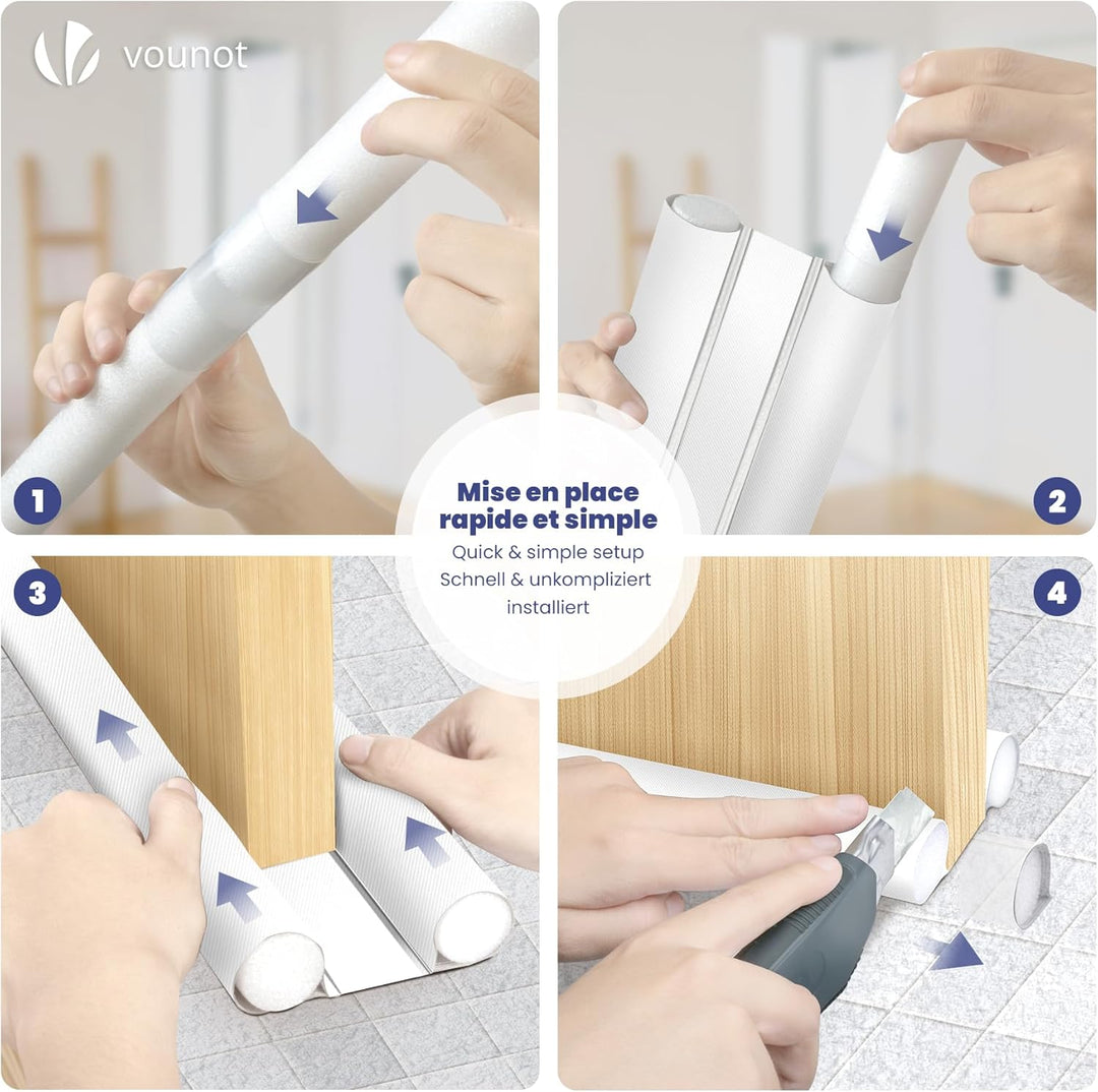 VOUNOT® 4er Set Zugluftstopper für Türen, Türdichtung unten mit Doppeldichtung, zuschneidbare Türbod