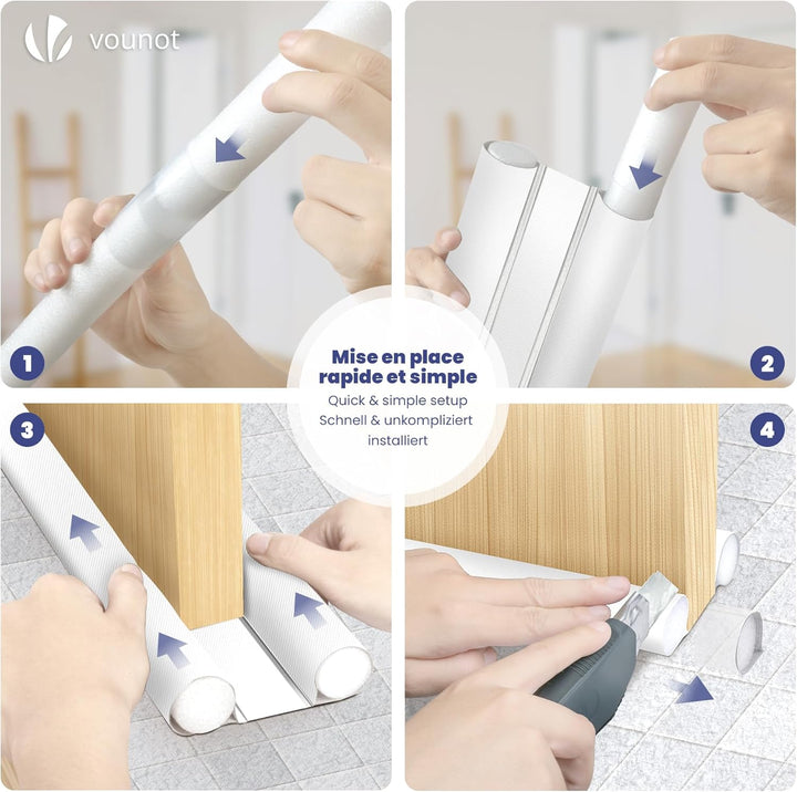 VOUNOT® 4er Set Zugluftstopper für Türen, Türdichtung unten mit Doppeldichtung, zuschneidbare Türbod