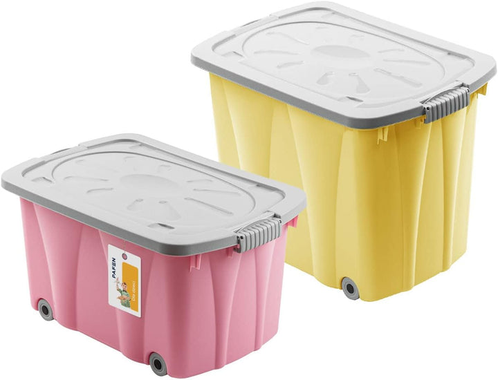 PAFEN Piraten Spielzeugkisten SET – 2x Schatzkiste 49l + 62l mit Rollen - Spielzeugbehälter Aufbewah