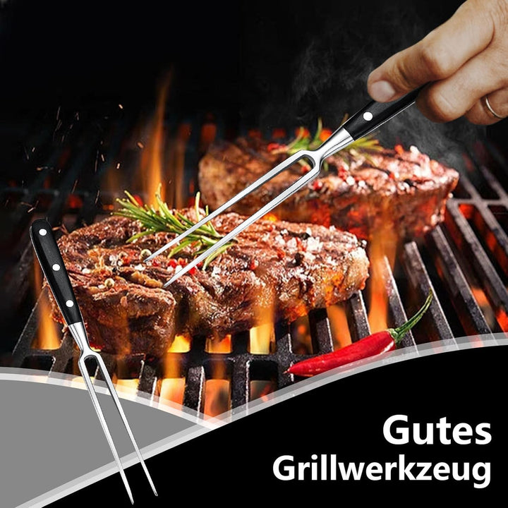 Fleischgabel 2 Stück,Fleischgabel Edelstahl Grillgabel mit Holzgriff 30cm Tranchiergabel Gerade Brat