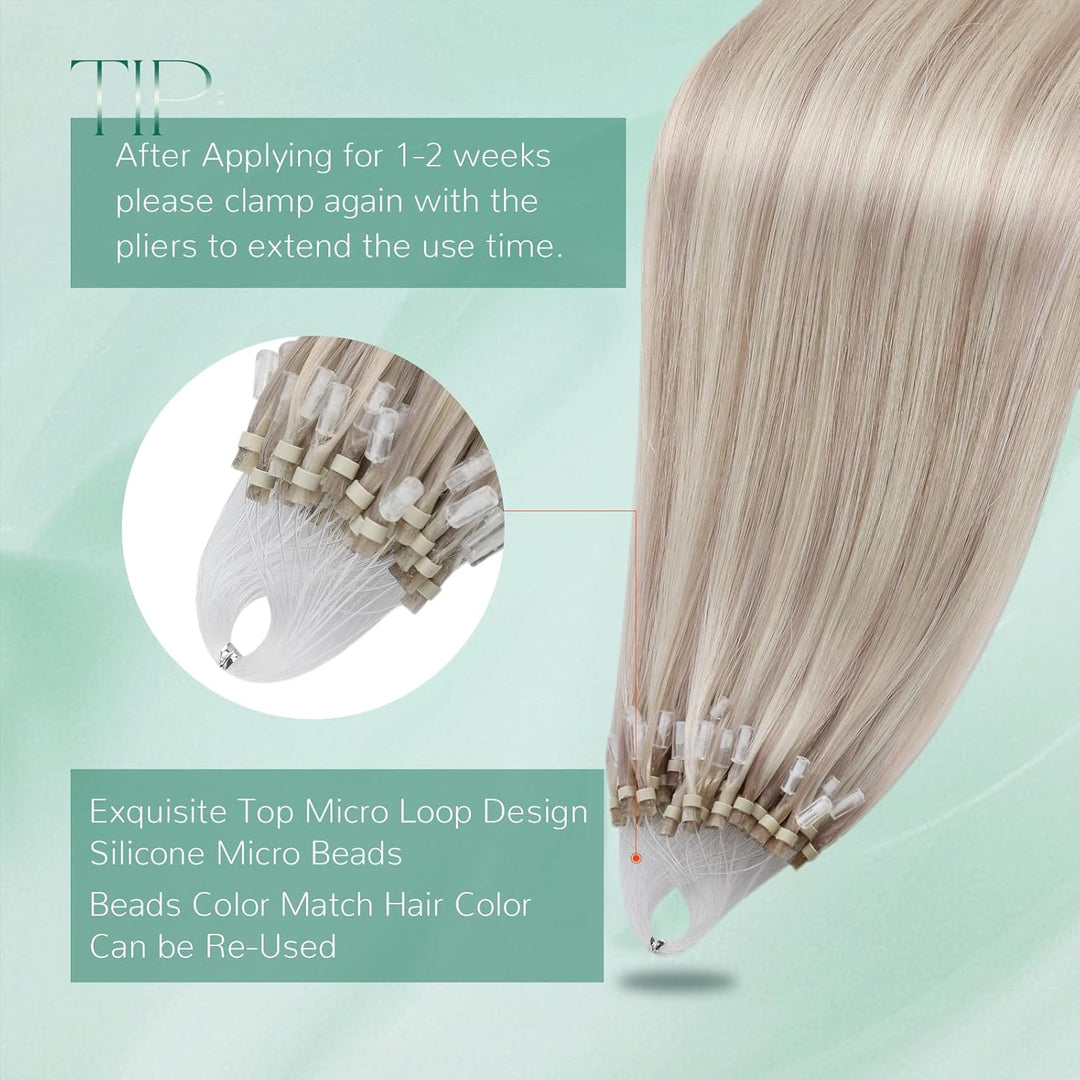 Easyouth Blond Microring Extensions Echthaar Micro Ring Extension Aschblond Mix Gelbblond Microring