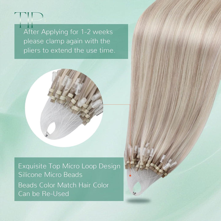 Easyouth Blond Microring Extensions Echthaar Micro Ring Extension Aschblond Mix Gelbblond Microring