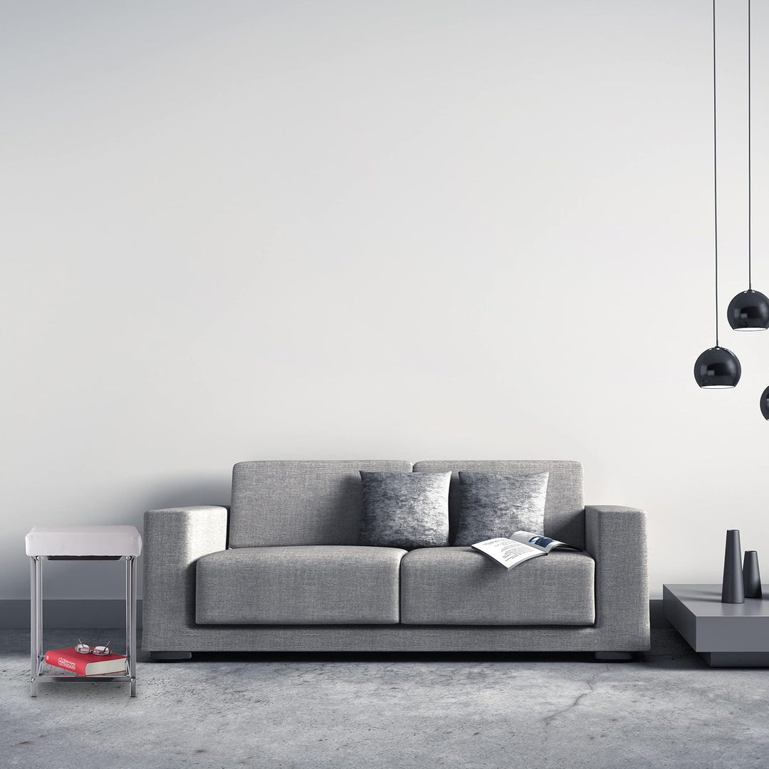 Relaxdays, weiss Hocker gepolstert, Kleiner Sitzhocker, Quadratisch, Polsterhocker mit Ablage, Badho