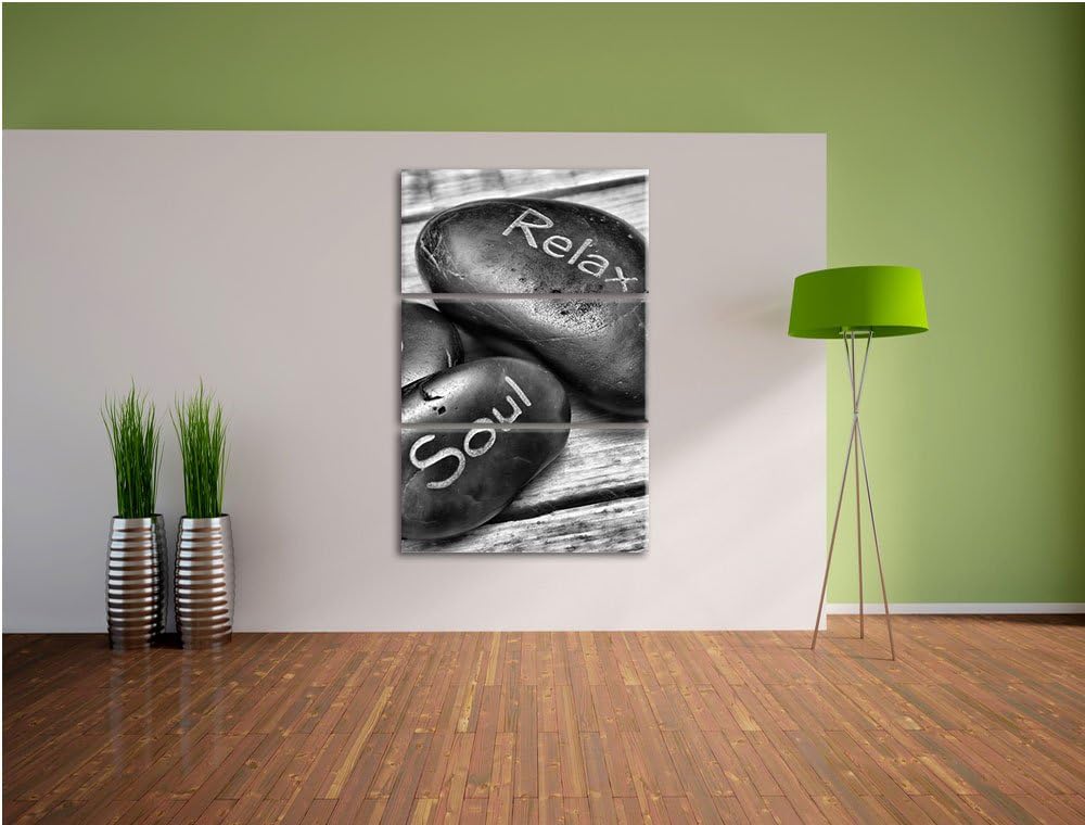 Pixxprint Monocrome, Wellness Steine Body Soul Relax 3-Teiler Leinwandbild 120x80 Bild auf Leinwand