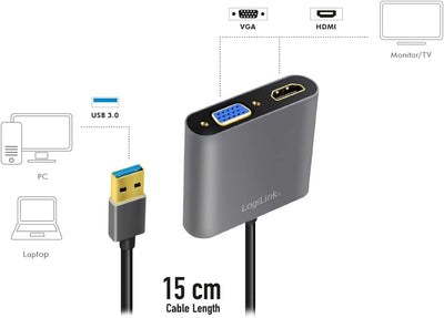 LogiLink Adapter USB 3.0 auf VGA/HDMI, UA0234 zu VGA + HDMI, zu VGA + HDMI