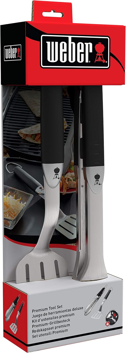 Weber 6645 Grillbesteck Kompakt 2-teilig, Zange und Wender, Edelstahl, schwarz & 17875 Grillrost-Rei