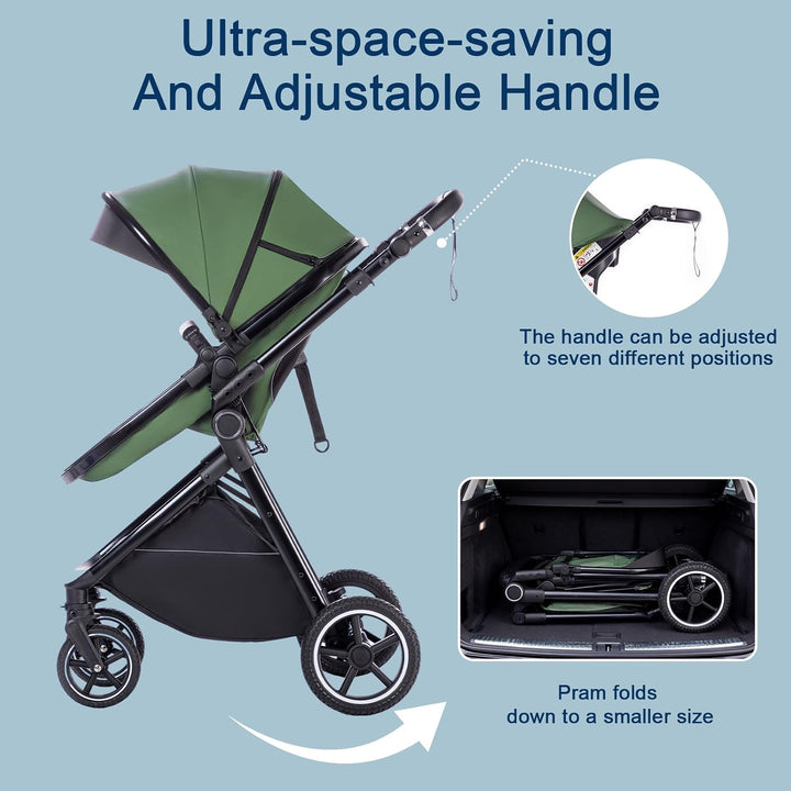 Kinderwagen 3 in 1 mit Babywanne, Reisesystem-Korb ist faltbar, Babywagen-Griff ist verstellbar, die