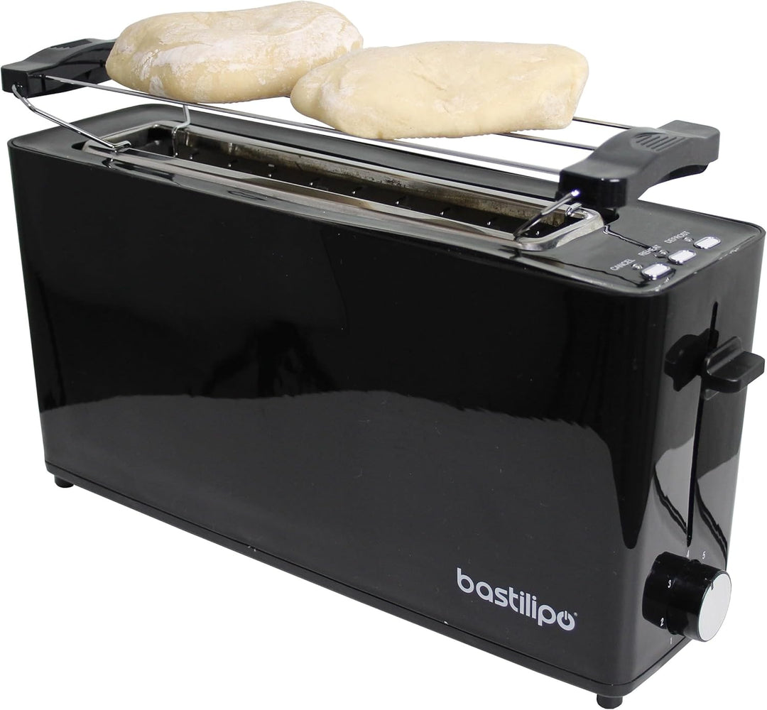 Bastilipo - Firefox - AN900 - Schwarzer Toaster - Langer Schlitz für 2 Scheiben mit 900 W - Auftaufu