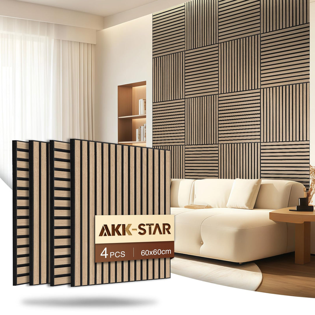 AKK-STAR Akustikpaneele 4er-Set - 600 x 600 x 18 mm 1,44 m² Wandpaneele aus Holz - Akustikpaneele Ho