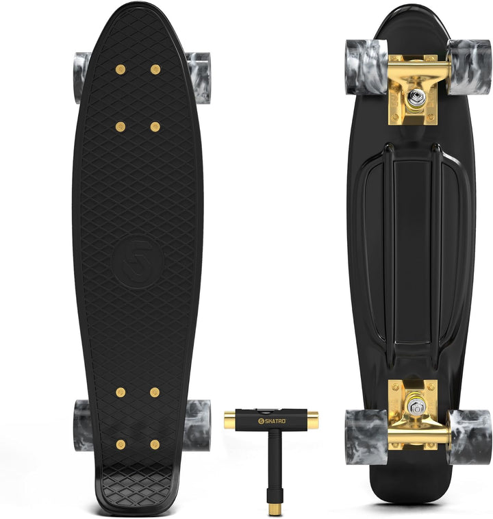 Skatro - Mini-Cruiser-Skateboard. 22 Zoll Kunststoff-Board im Retro-Stil, komplett mit Black Mamba,